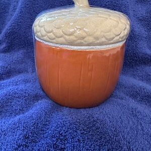 Ceramic Orange Acorn Storage Jar with Beige Lid - Home Kitchen